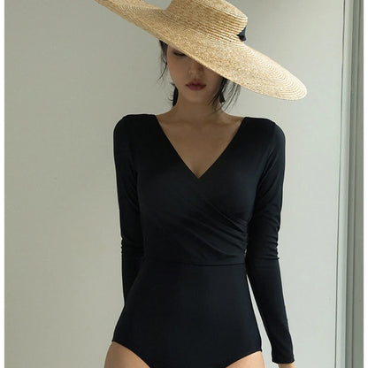 Women One Piece  Long Sleeve Swimwear Wrap