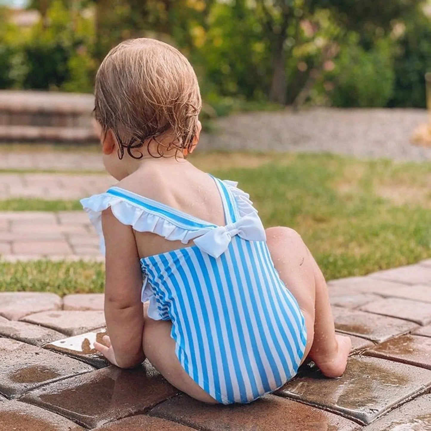 0-5 Years Children Blue Backless Beach Swimwear