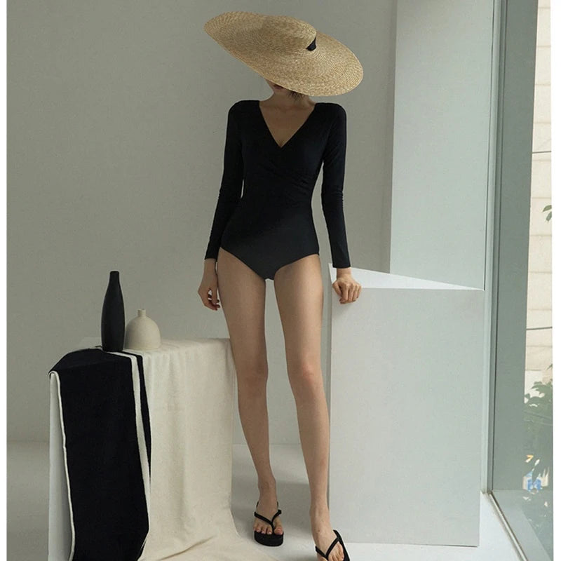 Women One Piece  Long Sleeve Swimwear Wrap