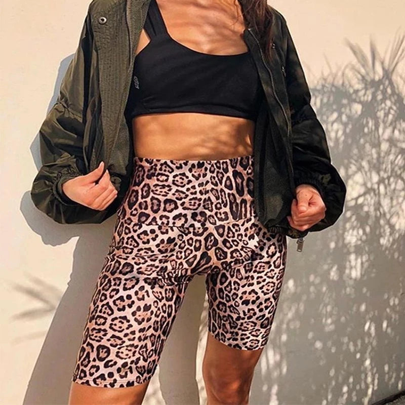 Workout Leopard Shorts Women Cycling Tights Sport Sweat Snake Skin Biker Shorts High Waist Comfortable Short Yoga Pant Leggings