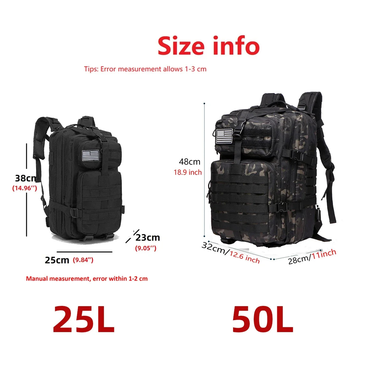 25L/50L  Tactical Sports Camping Hiking Sturdy Backpack