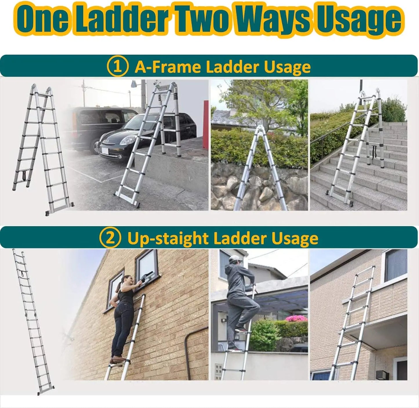 Telescoping Extension Ladder Multi-Purpose with Stabilizer Bar