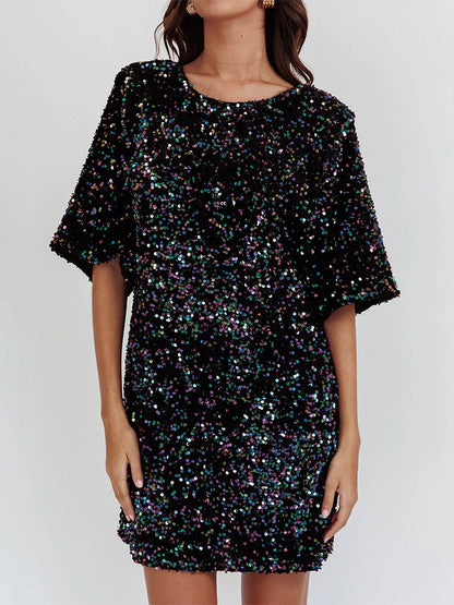 Shiny Sequins T-Shirt Dress for Party Club