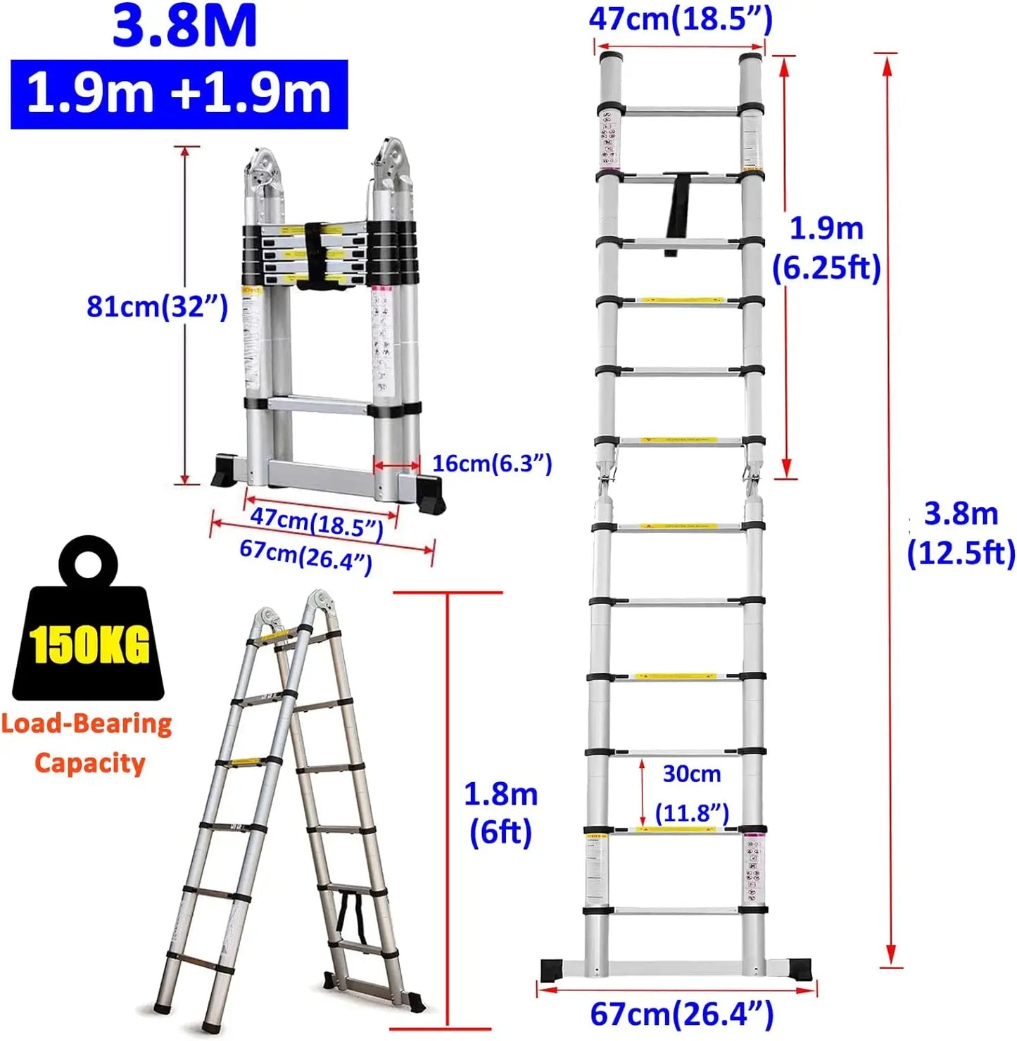 Telescoping Extension Ladder Multi-Purpose with Stabilizer Bar