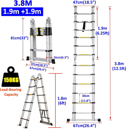 Telescoping Extension Ladder Multi-Purpose with Stabilizer Bar