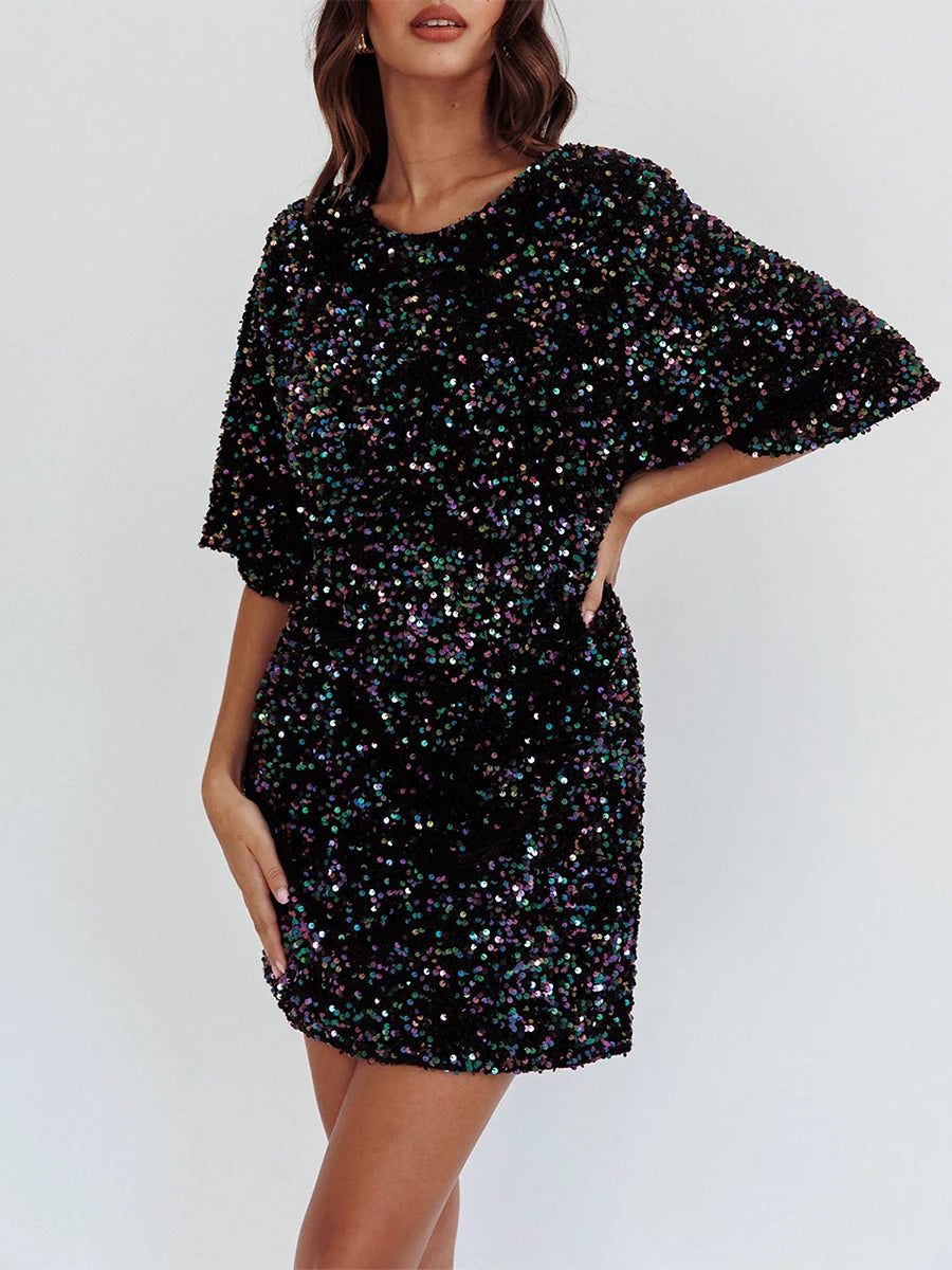 Shiny Sequins T-Shirt Dress for Party Club