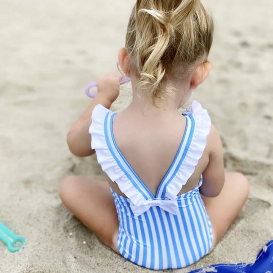 0-5 Years Children Blue Backless Beach Swimwear