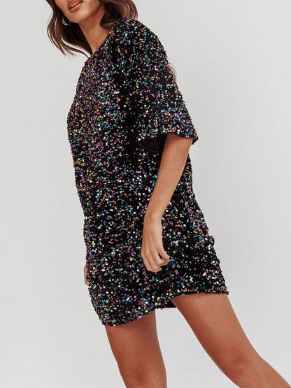 Shiny Sequins T-Shirt Dress for Party Club