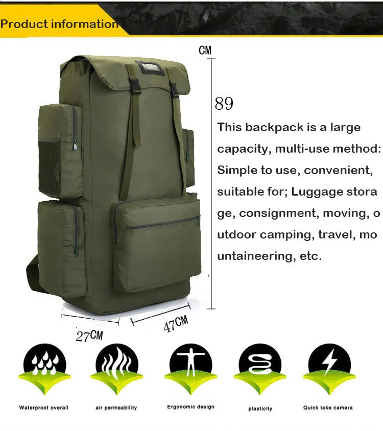 130L Extra Large Capacity Camping Camo Backpack