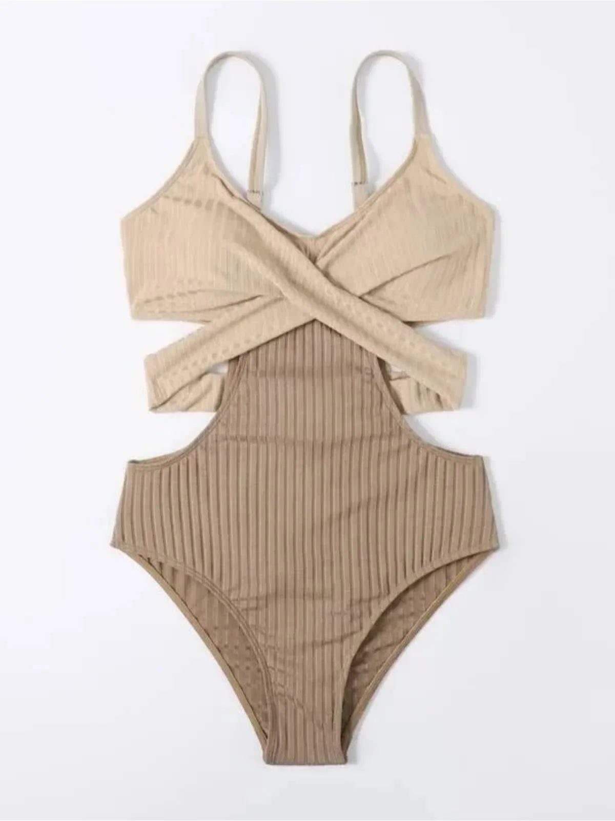 Solid Color Splicing Bikini One Piece Swimsuit