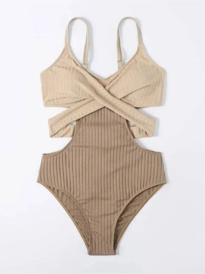 Solid Color Splicing Bikini One Piece Swimsuit