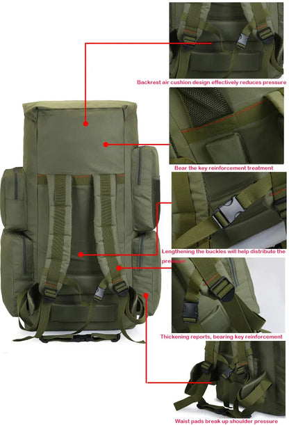 130L Extra Large Capacity Camping Camo Backpack