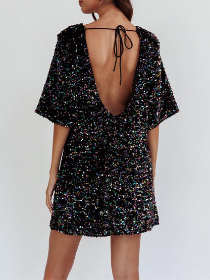 Shiny Sequins T-Shirt Dress for Party Club