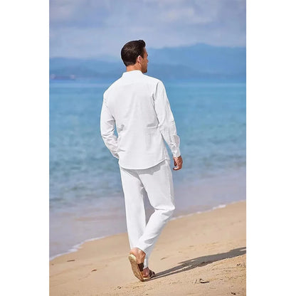 Mens Casual Cotton Linen Two Piece Sets