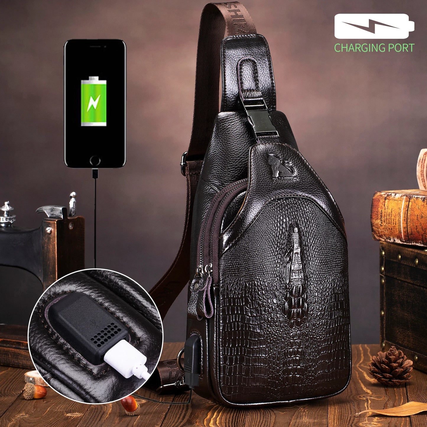 2024 New Men's Genuine Leather Chest Bag